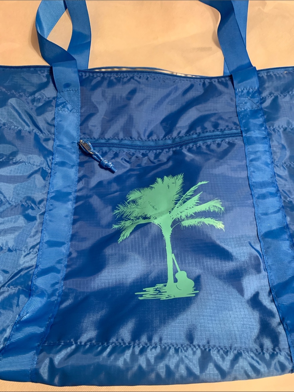 Kenny Chesney at the Sphere 2025 Blue Beach Tote Bag with Green Palm Print